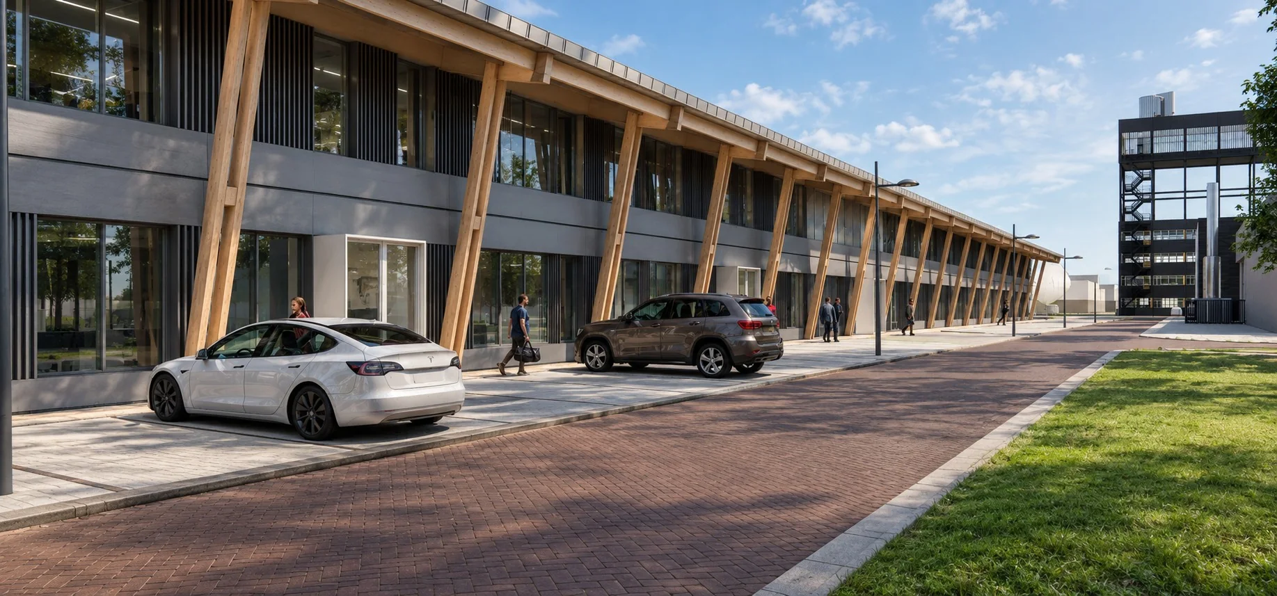 Ontwerpvisualisatie van de gevel van Gebouw Q in Hengelo